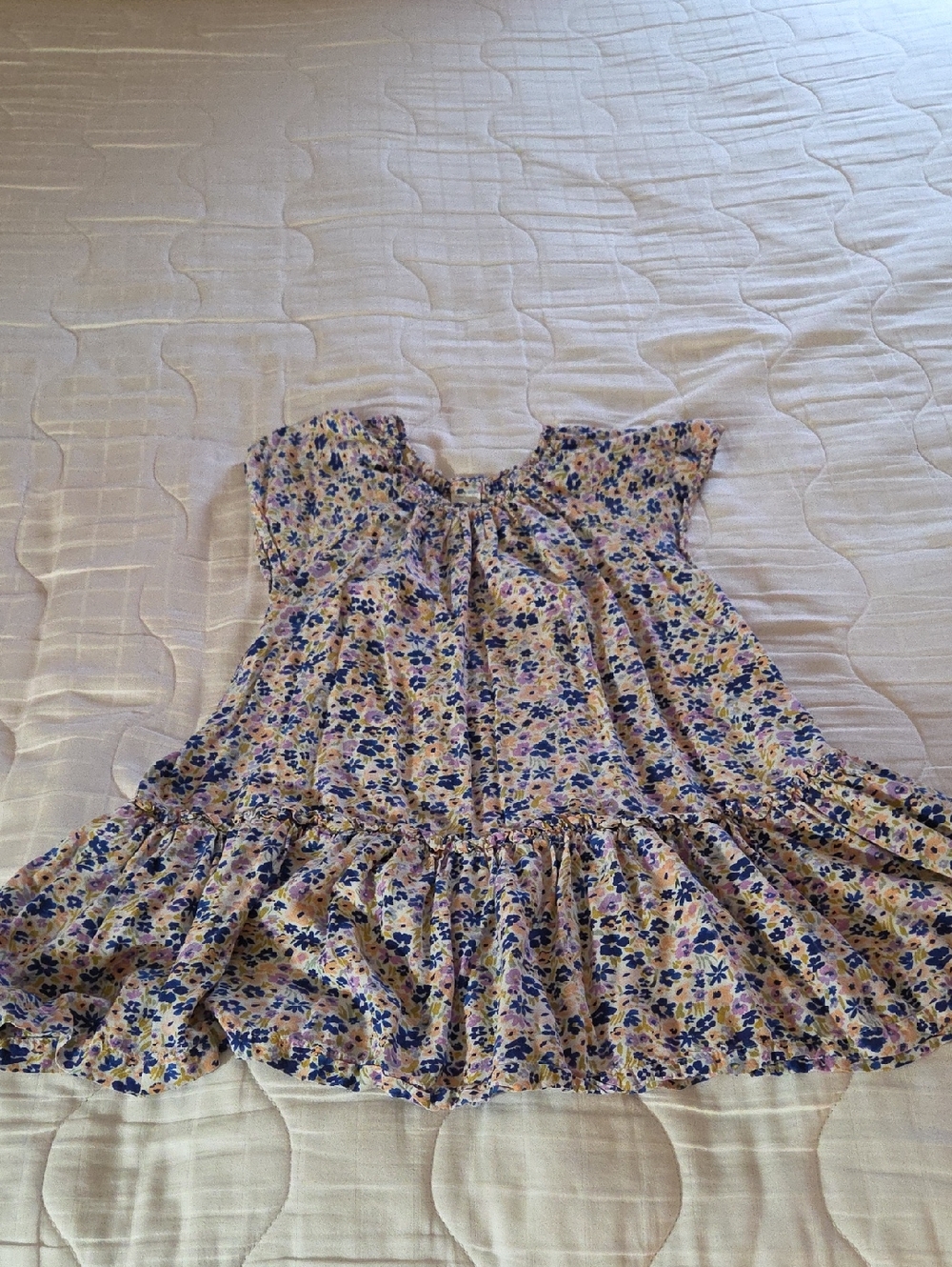 Carter's Floral Ruffle Hem Dress in Cream, Blue, Yellow